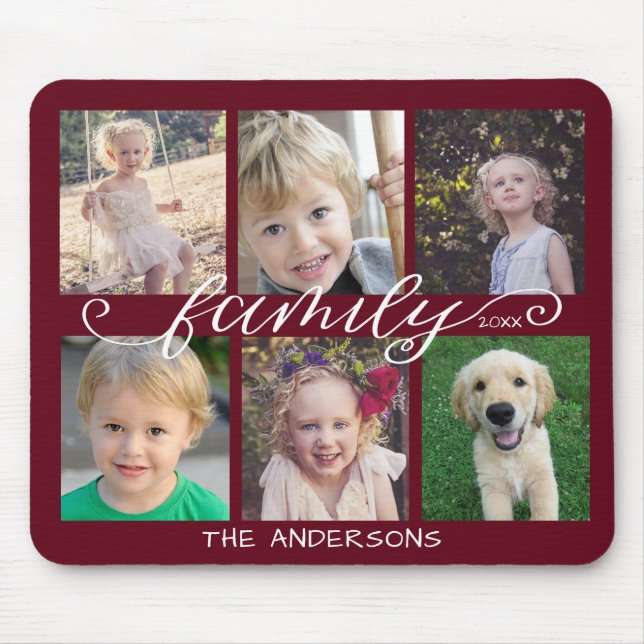 Tapis De Souris Famille Calligraphie Rouge foncé 6 Photo Collage (Devant)