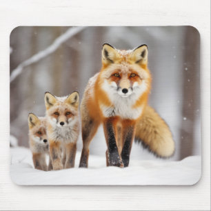 Tapis De Souris Famille d'animaux de renards errant nature