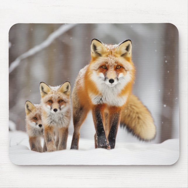 Tapis De Souris Famille d'animaux de renards errant nature (Devant)