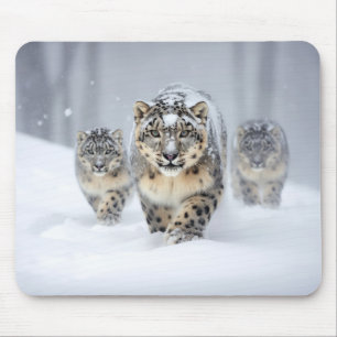 Tapis De Souris Famille d'animaux léopard de neige errants