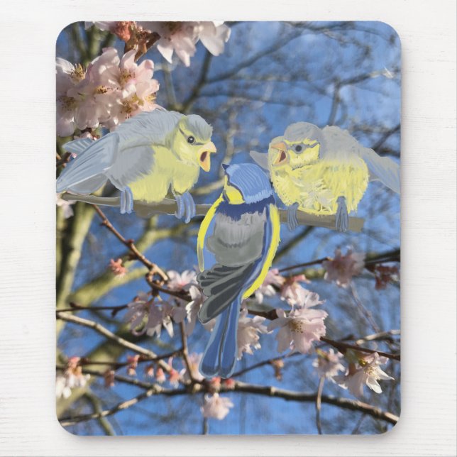 Tapis De Souris Famille de poulet bleu et jaune (Devant)