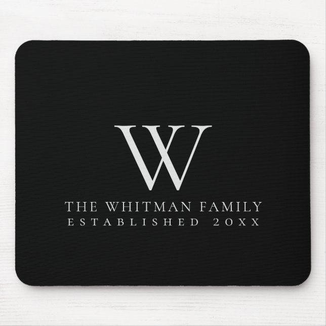 Tapis De Souris Famille Monogramme Élégant Noir (Devant)
