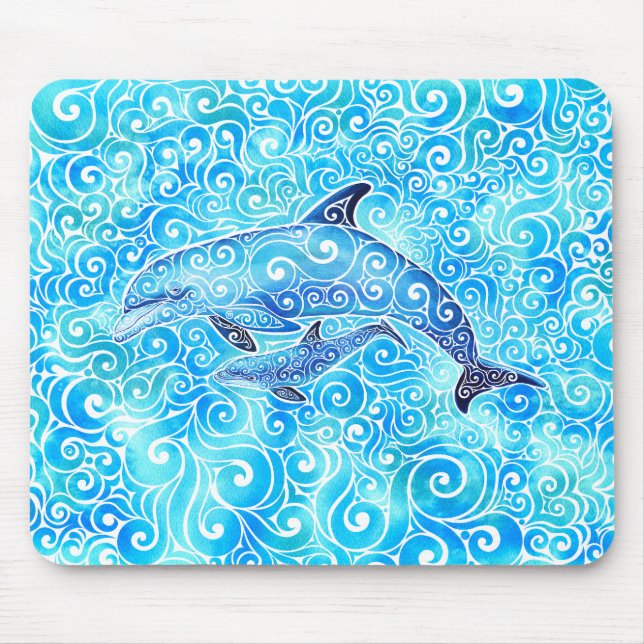 Tapis De Souris Famille tourbillonnant de dauphins (Devant)