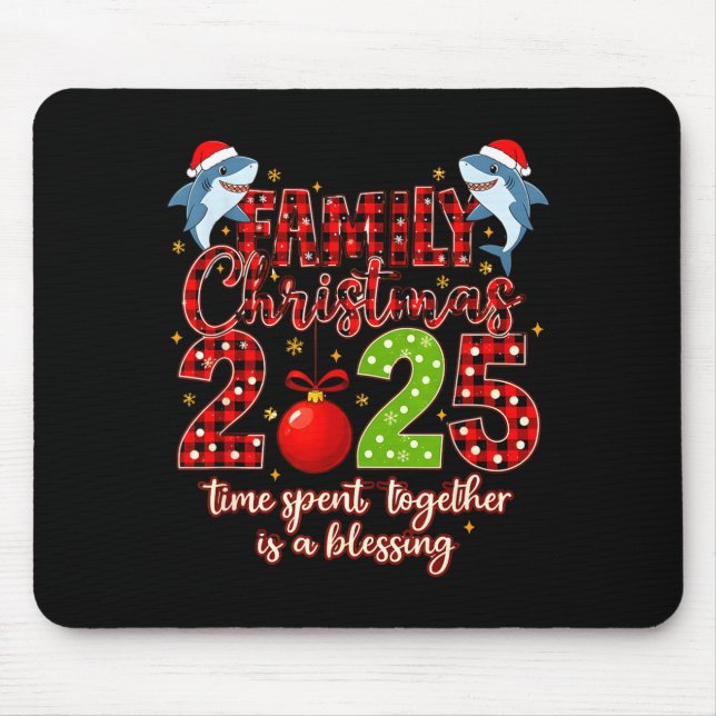Tapis De Souris Family Shark Christmas 2025 Santa Merry Time Spent (Devant)