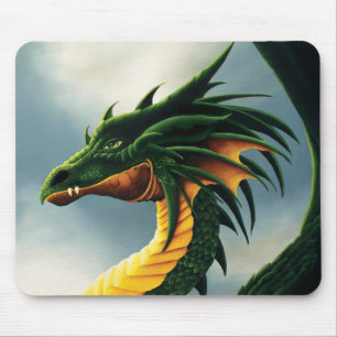 Tapis De Souris Fantaisie de dragon vert émeraude majestueux