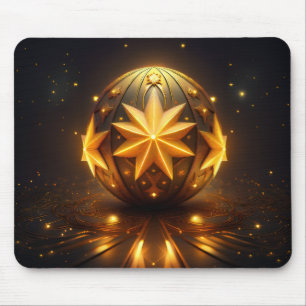 Tapis De Souris Fantaisie fractale Sphère Bronze Étoiles Dorées 