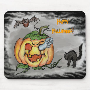 Tapis De Souris Fantôme, chauve-souris et chat, Bonne Halloween !