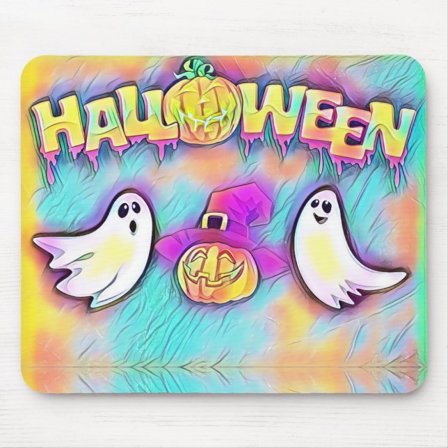 Tapis De Souris Fantôme d'Halloween et Citrouilles (Devant)