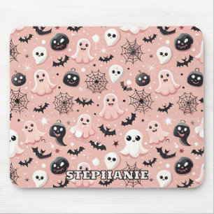 Tapis De Souris Fantômes roses et Halloween Motif sans couture