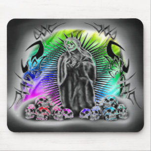 Tapis De Souris Faucheuse tribale Mousepad de crâne d'arc-en-ciel