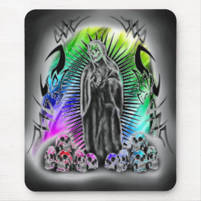 Tapis De Souris Faucheuse tribale Mousepad de crâne d'arc-en-ciel (Devant)