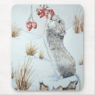 Tapis De Souris Faune rouge de baies de souris d'hiver de scène