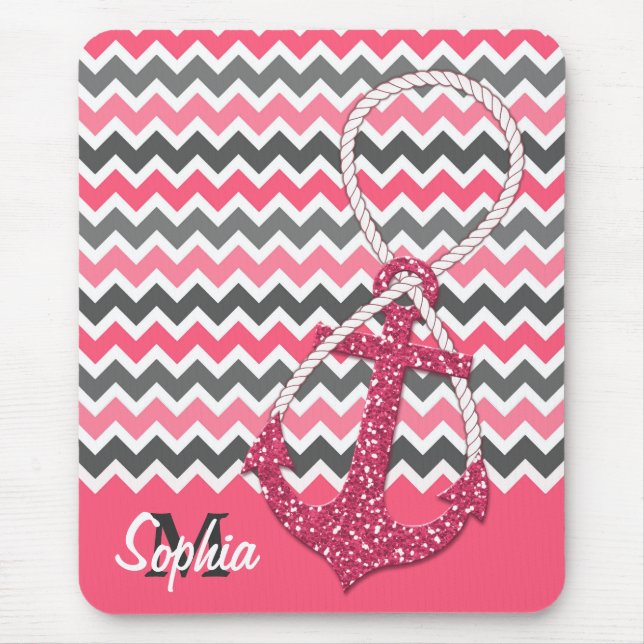 Tapis De Souris fausse parties scintillant ancre nautique symbole  (Devant)