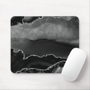 Tapis De Souris Faux Black Marblé Agate Élégante Parties scinti