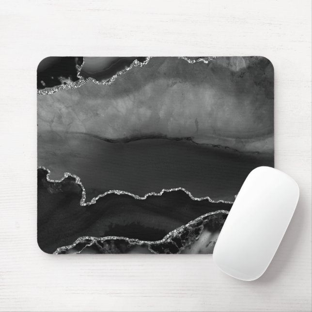 Tapis De Souris Faux Black Marbré Agate Elégante Parties scintilla (Avec souris)