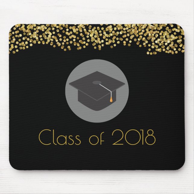 Tapis De Souris Faux Gold Confetti & Graduation Cap Classe de 20xx (Devant)