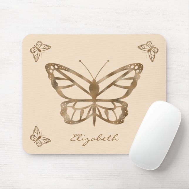 Tapis De Souris Faux Golden Yellow Foil Papillons & Texte (Avec souris)