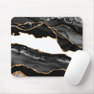 Tapis De Souris Faux Marblé Agate Black Stone Luxe Or