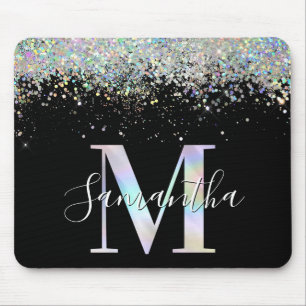Tapis De Souris Faux Pailletés Holographiques Monogramme M Iridesc