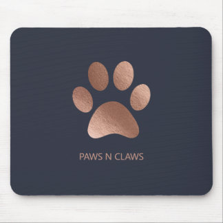 Tapis De Souris Faux Rose Gold Empreinte de patte On Navy