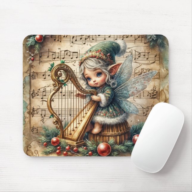 Tapis De Souris Fée de Noël Jouer une harpe (Avec souris)