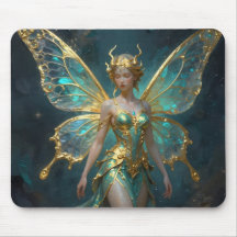Fée enchantée en or et turquoise 