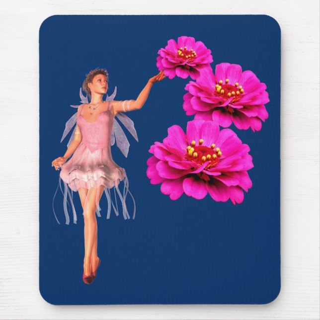 Tapis De Souris Fées Et Fleurs De Zinnia Rose (Devant)
