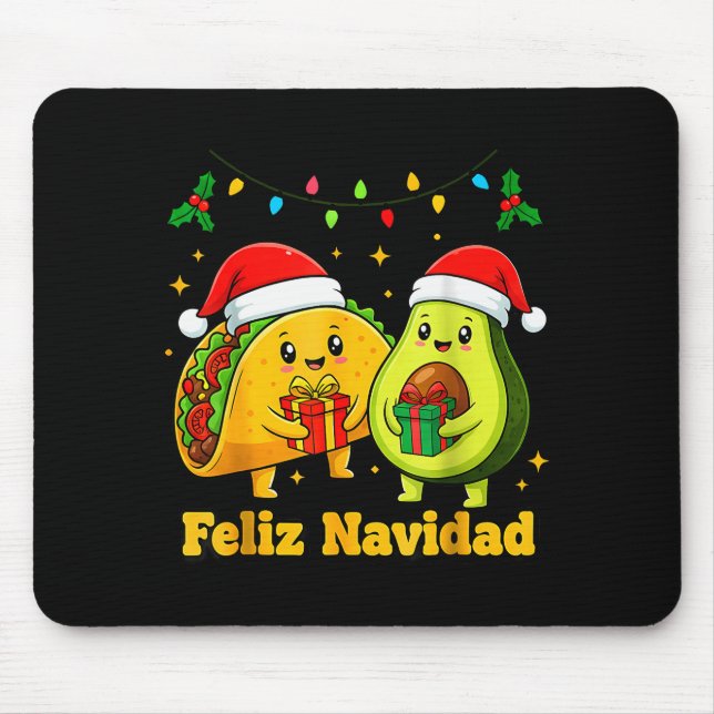 Tapis De Souris Feliz Navidad Avocado Tacos Mexican Xmas Family Ma (Devant)