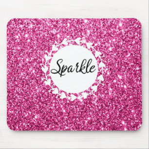 Tapis De Souris Féminin & Glam Rose Pailleté Étincelle Cœurs Blanc