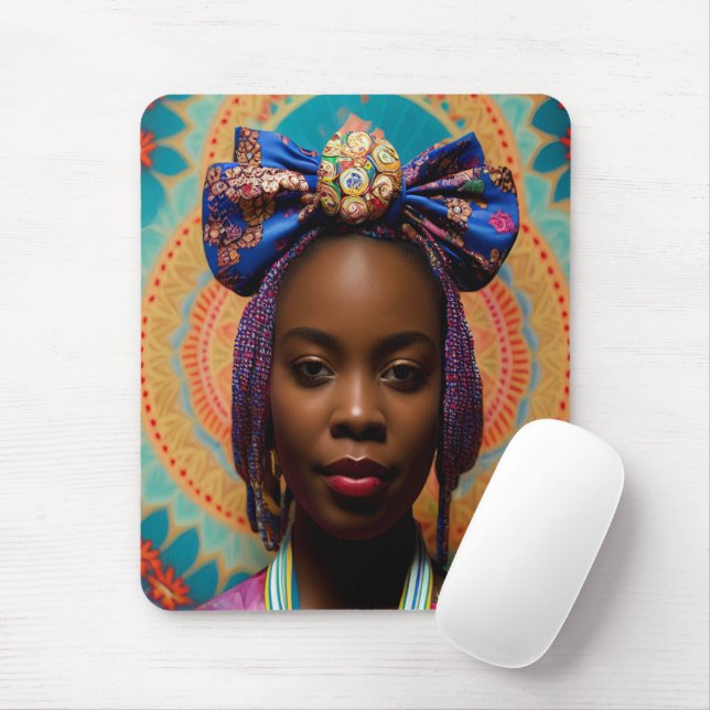 Tapis De Souris Femme africaine avec grand arc et médaillon (Avec souris)