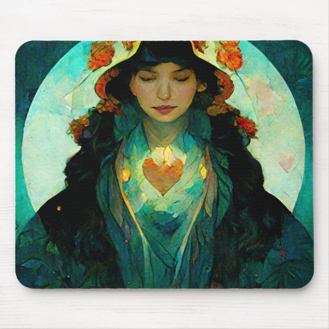 Tapis De Souris Femme au coeur brillant Imaginaire Sci-Fi (Devant)