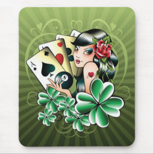 Tapis De Souris Femme avec cartes et trèfle - mousepad