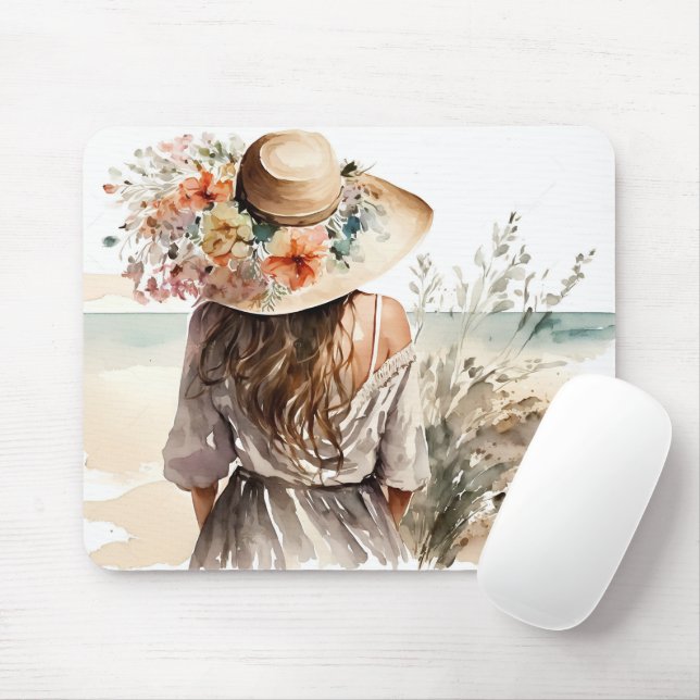 Tapis De Souris Femme Avec Casquette De Plage (Avec souris)