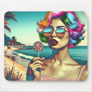 Tapis De Souris Femme Belle de l'Art Pop Rétro avec Sucette