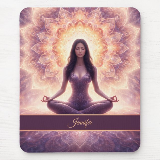 Tapis De Souris Femme de méditation mandala lumineuse Nom personna (Devant)