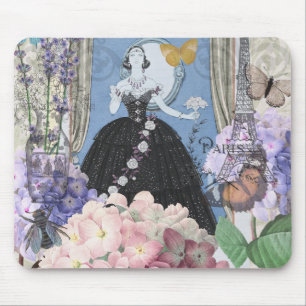 Tapis De Souris Femme élégante bleue robe florale fantaisie 
