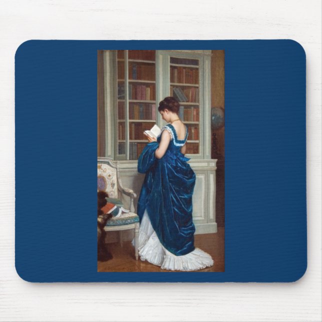 Tapis De Souris Femme en bleu, lisant un livre (Devant)