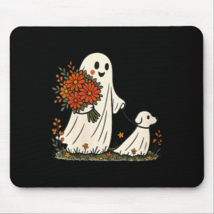 Tapis De Souris Femme fantôme promenant son chien Halloween drôle
