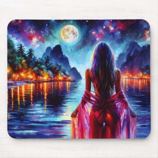 Tapis De Souris Femme imaginaire lune tropicale au paradis (Devant)