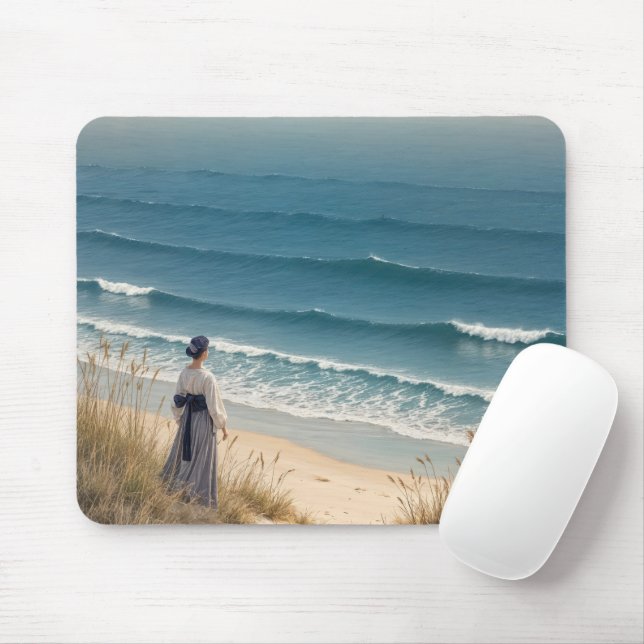 Tapis De Souris Femme japonaise sur la plage (Avec souris)