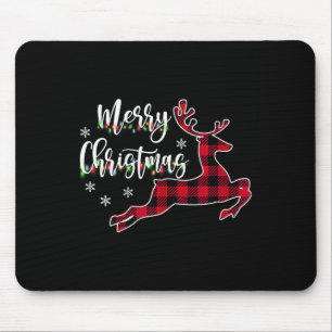 Tapis De Souris Femme Joyeux Buffle de rennes de Noël Plaid Rouge