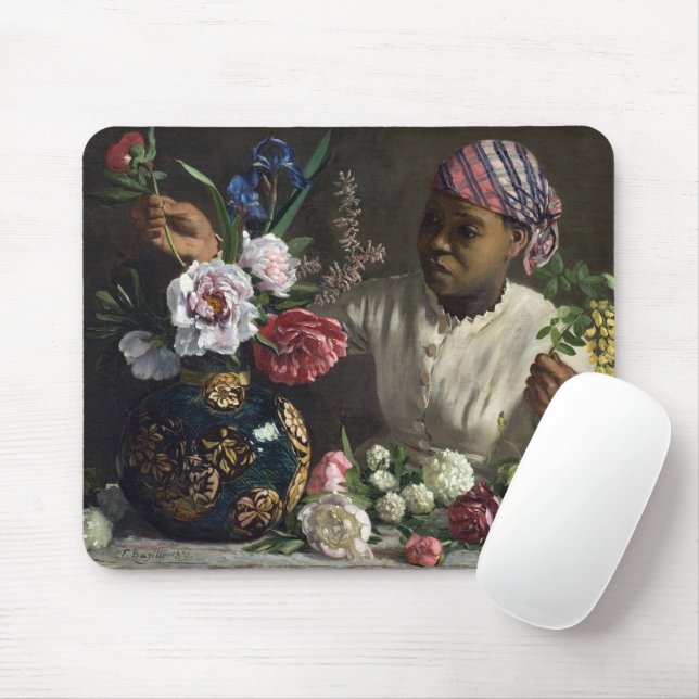 Tapis De Souris Femme noire avec des pivoines | Fré dé ric Bazil (Avec souris)