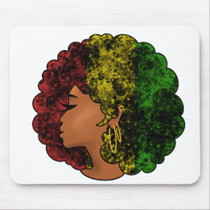 Tapis De Souris Femme noire rasta afro rouge jaune vert