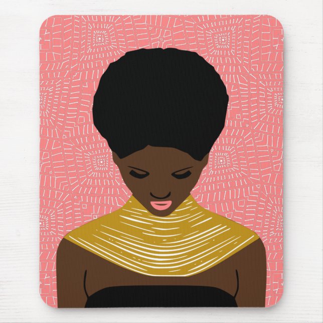 Tapis De Souris femme noire rose en bas | Collier tribal (Devant)