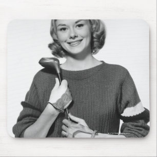 Tapis De Souris Femme tenant le club de golf
