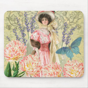 Tapis De Souris Femme victorienne florale rose Régence