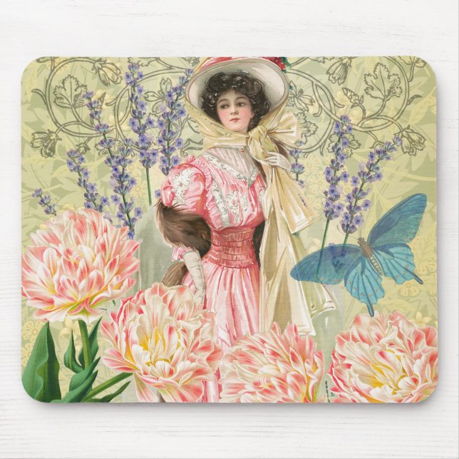 Tapis De Souris Femme victorienne florale rose Régence (Devant)