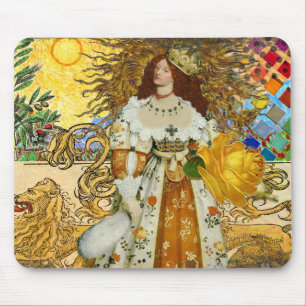 Tapis De Souris Femme Vintage Soleil Doré : Art Collage Zodiaque L