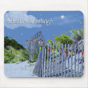 Tapis De Souris Fence de plage et Dunes Salutations de Noël