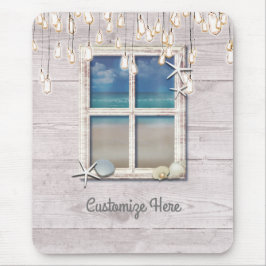 Tapis De Souris Fenêtre de plage tropicale Bois blanc Élégant Chic